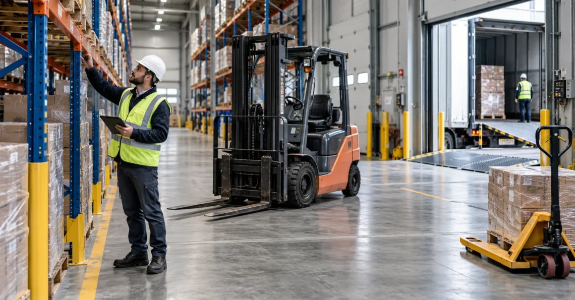 Depo ve lojistik merkezinde forklift raf platform ve transpalet ekipmanlarının periyodik kontrolü